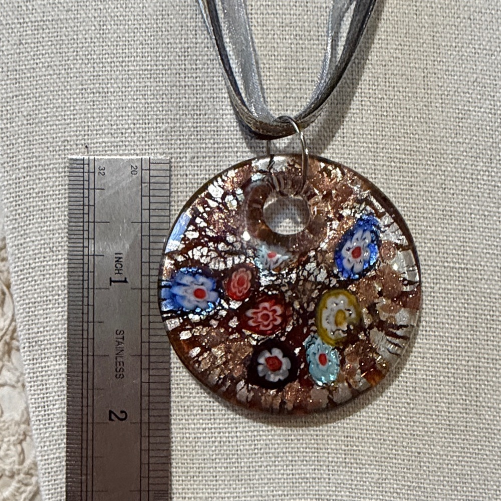 Millefiori Italian Glass Pendant with Gold and Silver Background “ - Picture 5 of 9